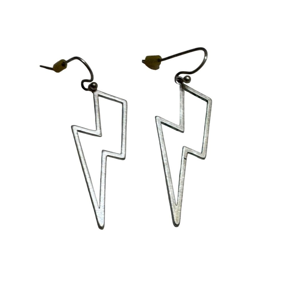 Lightning Bolt Earrings Metal Openwork Drop Dangle Meteorologist Wizard